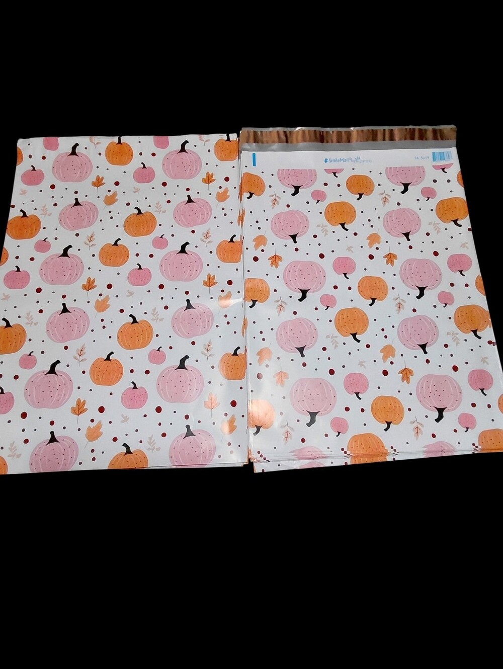 15ct. 14.5x19 Pumpkins Pattern Polymailers Random Thank You Cards And Stickers - Picture 2 of 4